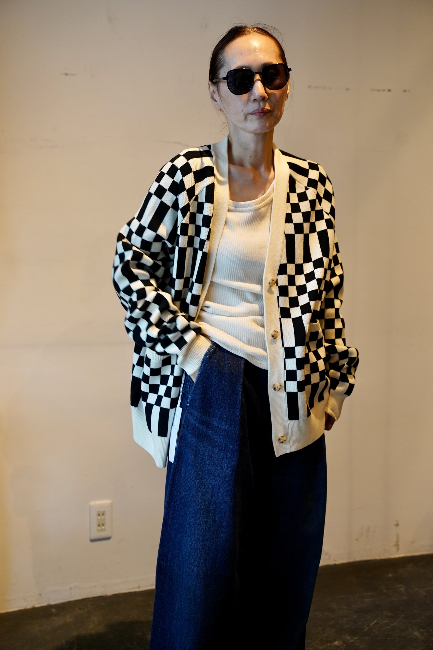 WOMEN　VIOLETTE ROOM　BLOCK CHECK KNIT C/GN