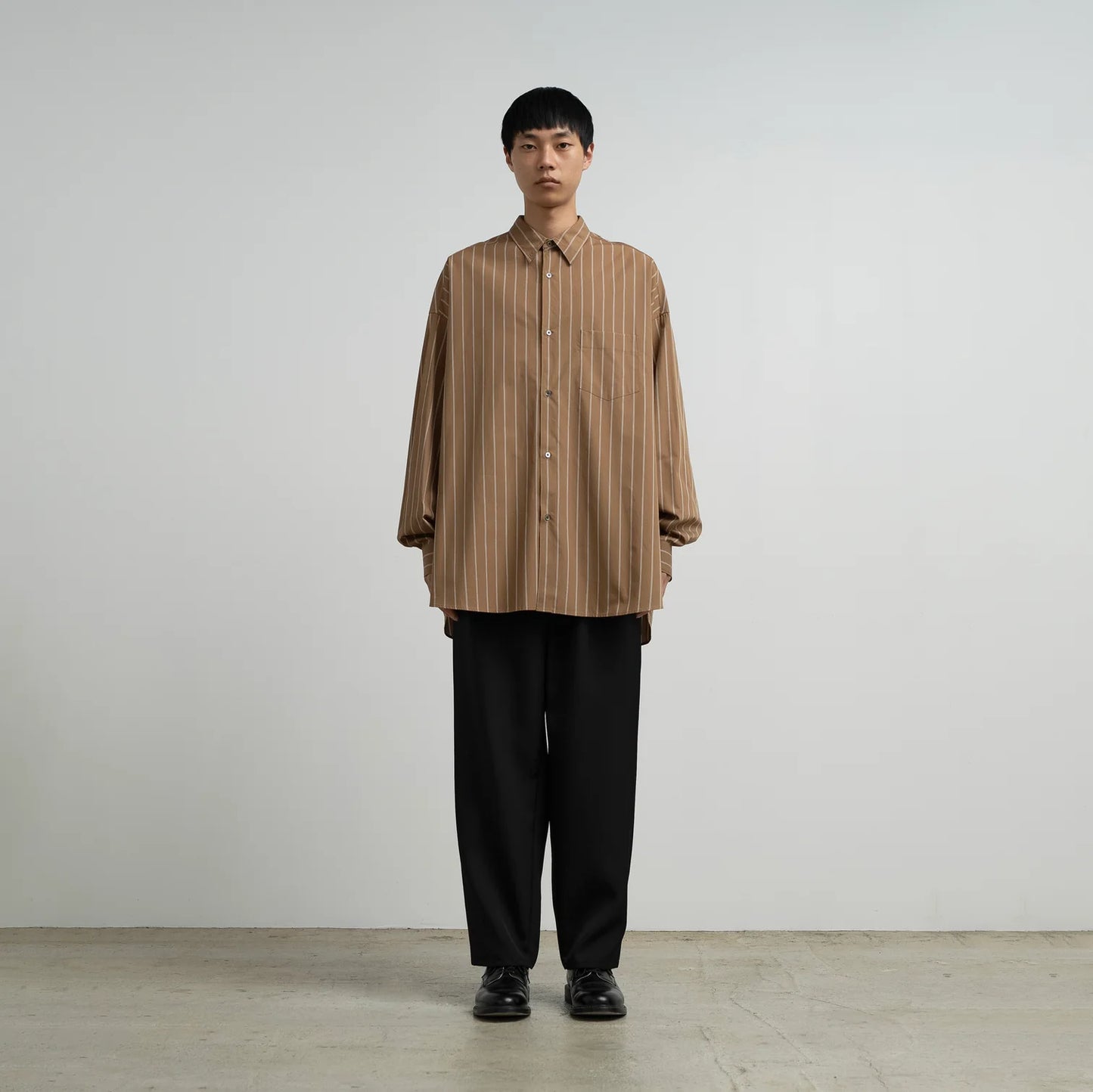 MEN　Graphpaper　SIDOGRAS Brown Stripe L/S Oversized Regular Collar Shirt