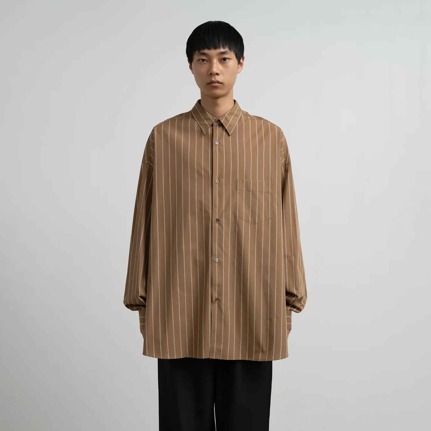 MEN　Graphpaper　SIDOGRAS Brown Stripe L/S Oversized Regular Collar Shirt