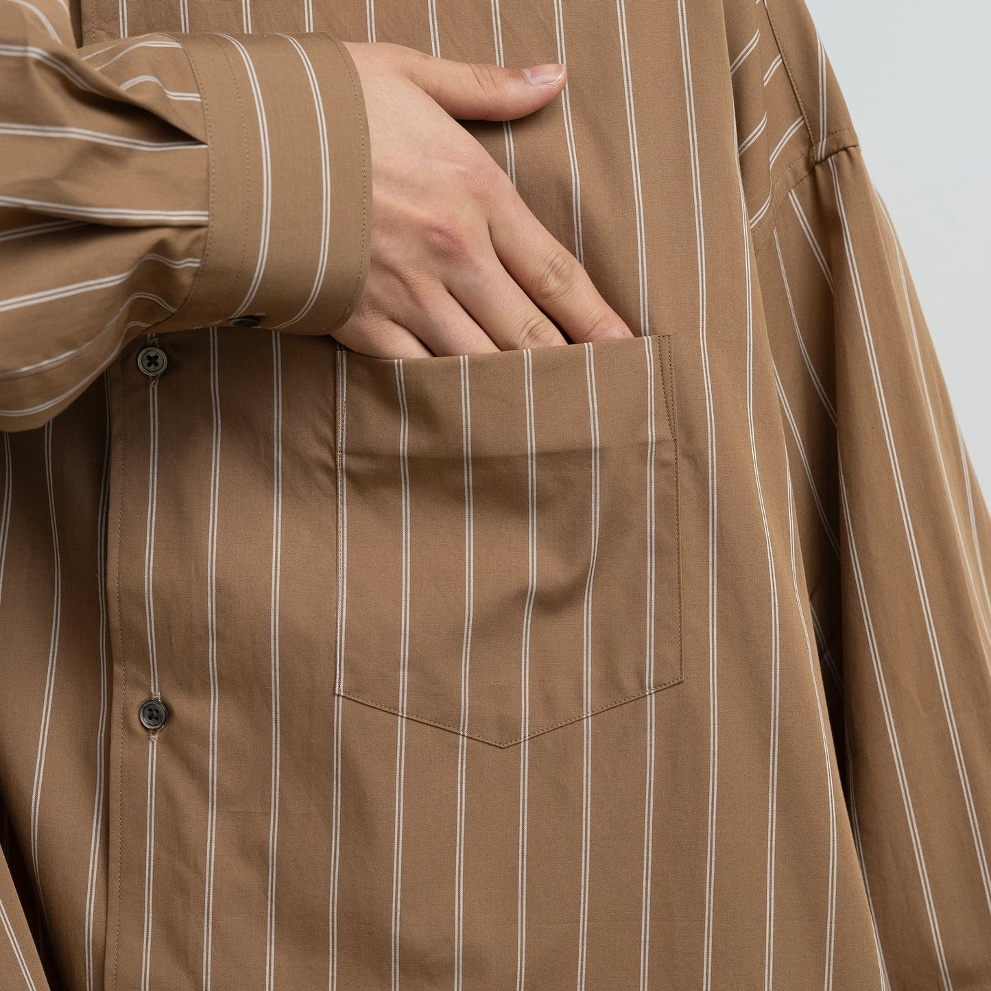 MEN　Graphpaper　SIDOGRAS Brown Stripe L/S Oversized Regular Collar Shirt