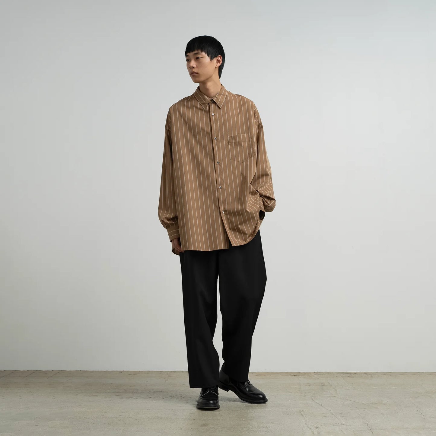 MEN　Graphpaper　SIDOGRAS Brown Stripe L/S Oversized Regular Collar Shirt