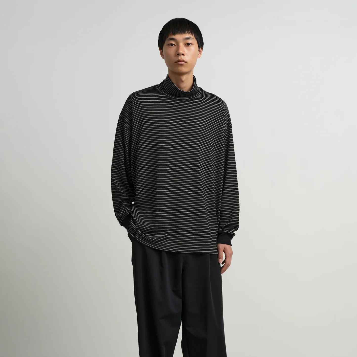 MEN　Graphpaper　Fine Wool Border L/S Turtle Neck Tee
