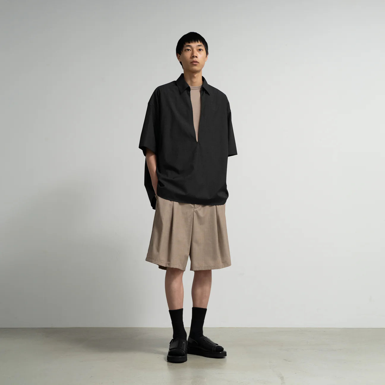 MEN　Graphpaper　Fine Wool Heather S/S Skipper Shirt