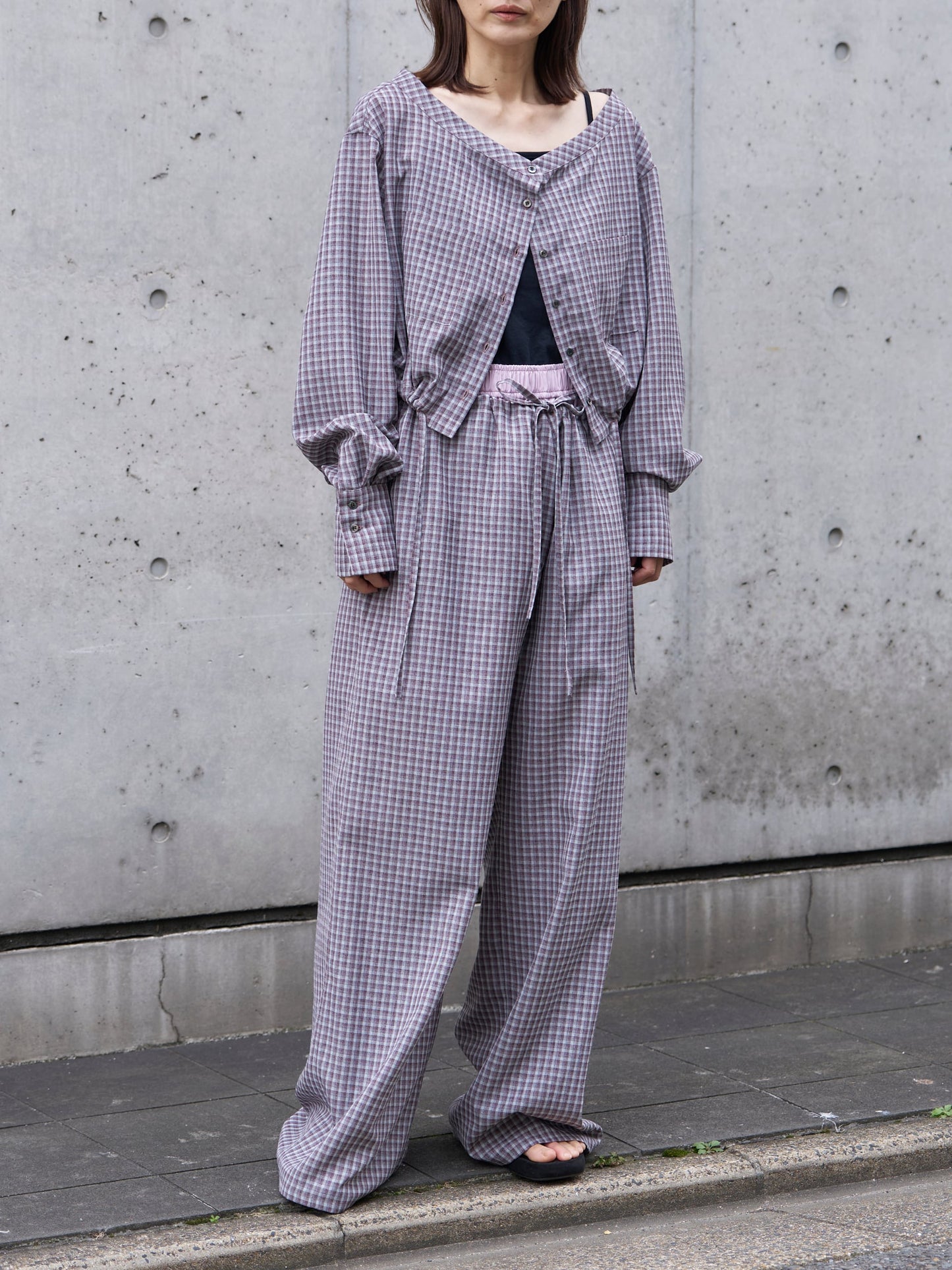 WOMEN　oll/オール　slow check double waist pants