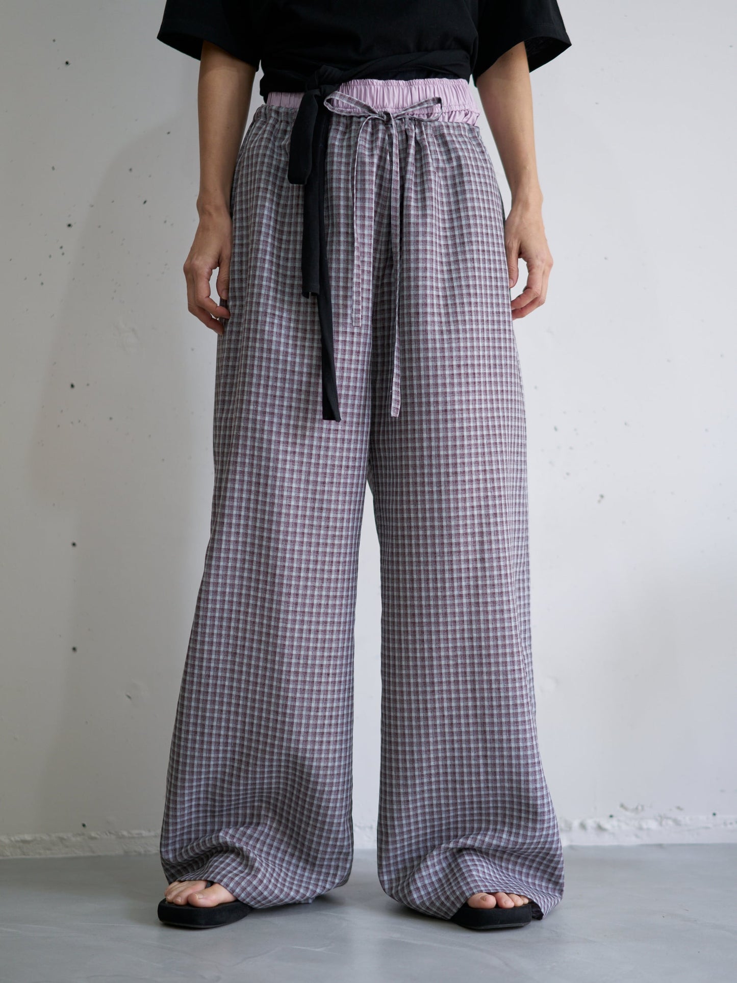 WOMEN　oll/オール　slow check double waist pants