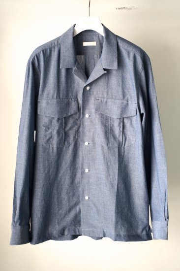 MEN　niuhans / ニュアンス　Dry Touched Cotton Dubgaree Open Collar L/S Shirt