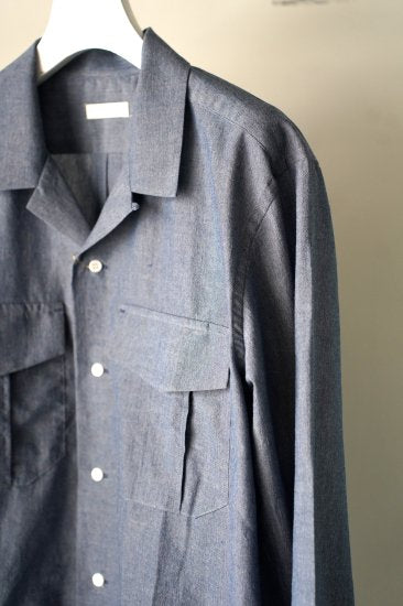 MEN　niuhans / ニュアンス　Dry Touched Cotton Dubgaree Open Collar L/S Shirt